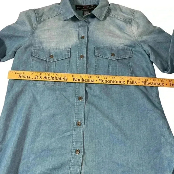Polly & Esther Floral-Embroidered Button Up Shirt Chambray Women's Top S NWT - Picture 7 of 13